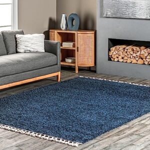 nuloom neva modern tasseled shag area rug, 7x9, blue