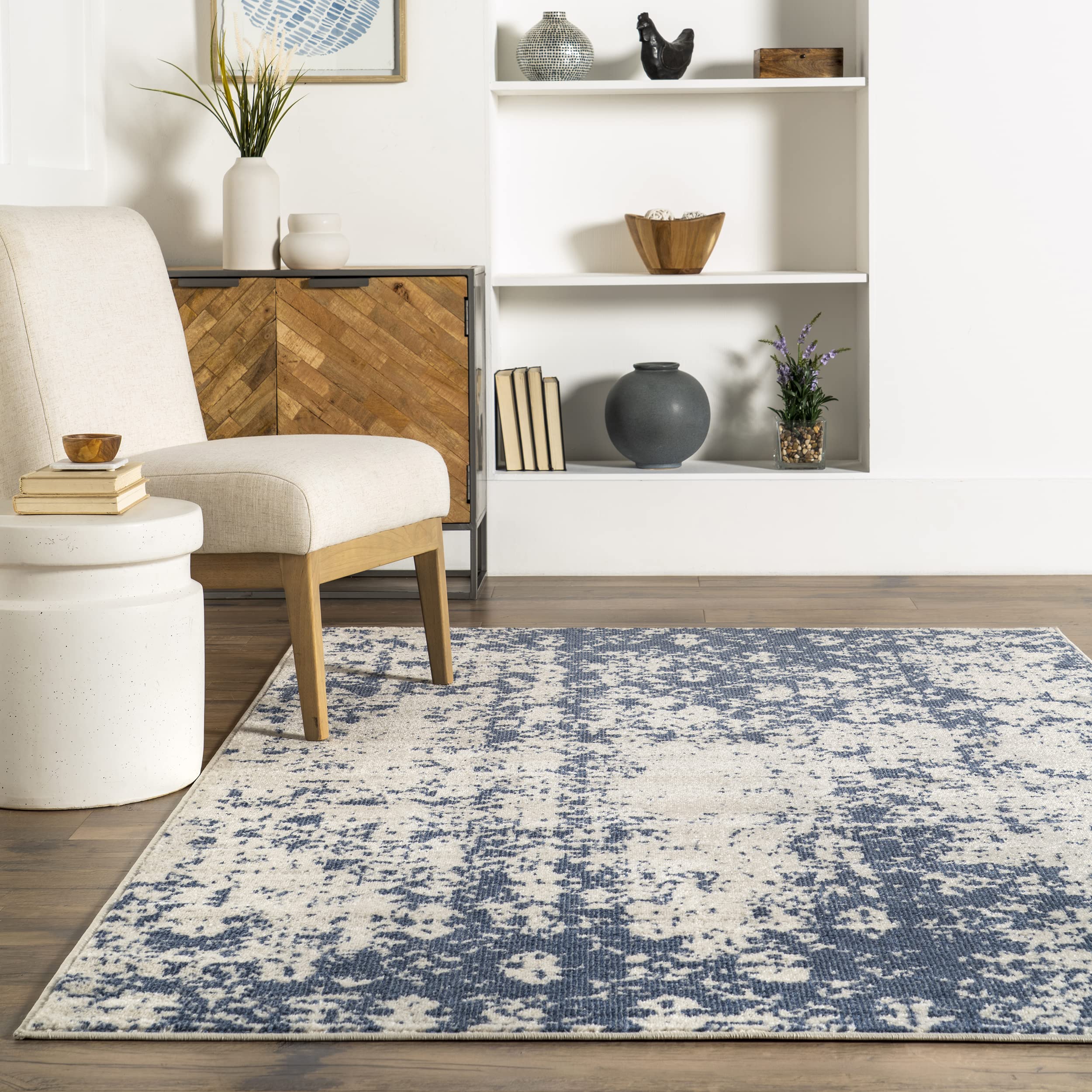 nuLOOM Deedra Modern Abstract Area Rug - 8x10 Area Rug Modern/Contemporary Blue/Ivory Rugs for Living Room Bedroom Dining Room Kitchen