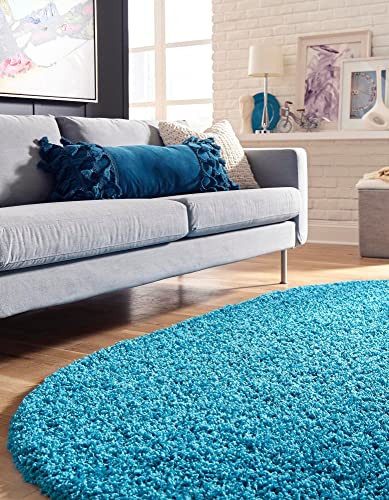 Rugs.com - Über Cozy Solid Shag Collection Rug – 8' x 10' Oval Turquoise Shag Rug Perfect for Living Rooms, Large Dining Rooms, Open Floorplans