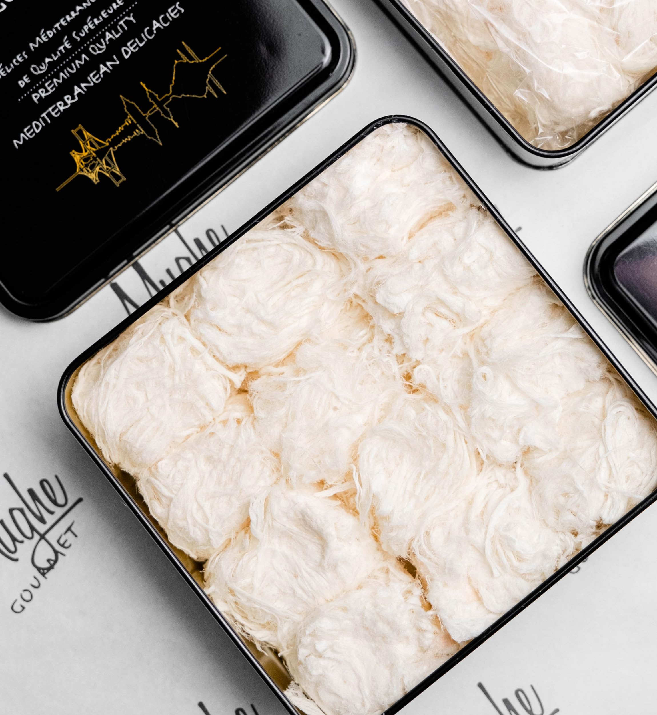 Mughe Gourmet Turkish Cotton Candy Pismaniye Sweet (12 Fluffs) - Divine Halva Candy Gift Box - Exquisite Confectionery Pishmaniye - Authentic Floss Halvah - Perfect Gifts for Him & Her