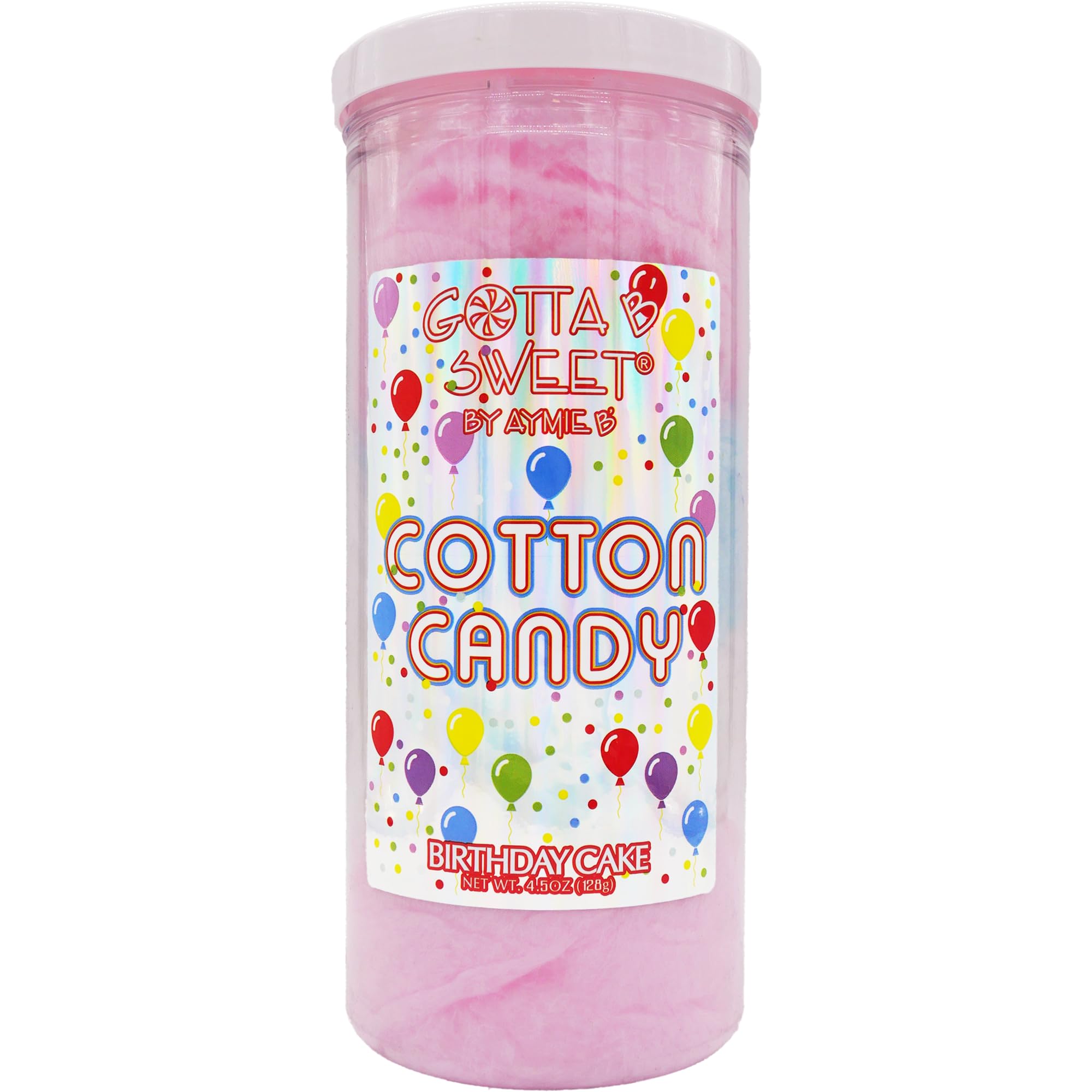 Gotta B Sweet Birthday Cake Flavored Cotton Candy - 4.5 oz Reclosable Jar - Blue, Pink and White - Made in USA