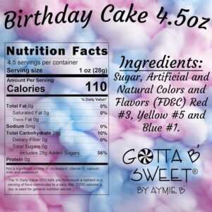 Gotta B Sweet Birthday Cake Flavored Cotton Candy - 4.5 oz Reclosable Jar - Blue, Pink and White - Made in USA