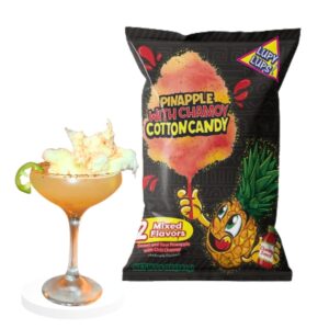 Lupy Lups! Cotton Candy Pineapple with Chili Chamoy- Family Size 5 oz - Drinks Topper - Margaritas Cocktails- Party Piñata (1 Pack)