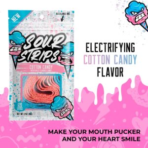 SOUR STRIPS Cotton Candy Flavored | Deliciously Chewy Belts Vegetarian Candies, 12 per Pack, 2 Pack