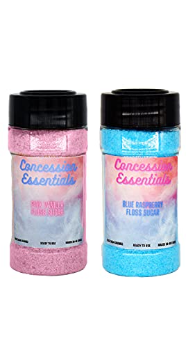 Perfectware 2ct- 16oz Jars of Cotton Candy Floss Sugar (Pink Vanilla and Blue Raspberry)