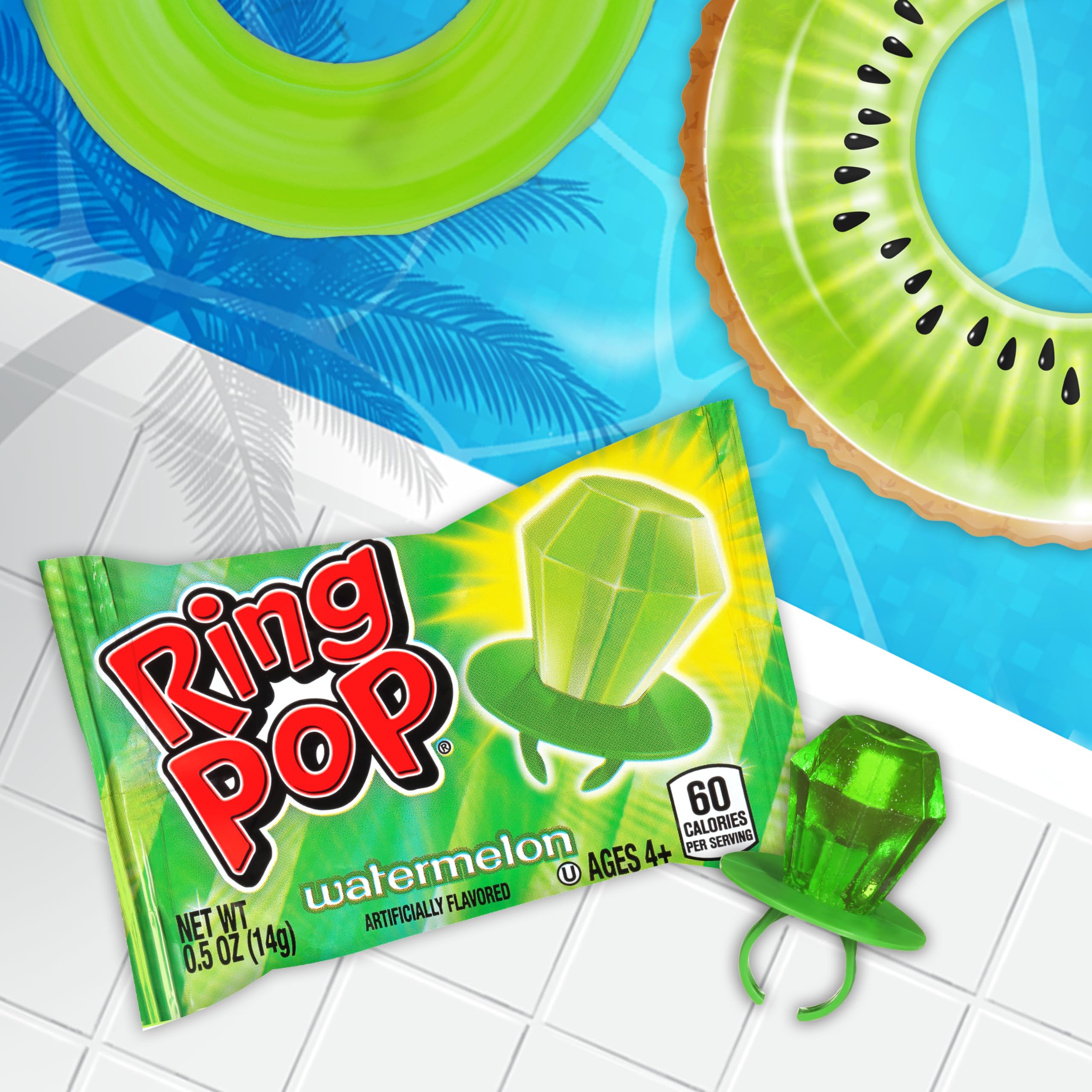 Ring Pop Colorfest Individually Wrapped Green Watermelon 30 Count Bulk Lollipop Pack -Green Lollipop Suckers - Fun Candy Bulk For Party Favors, Color Parties, Pool Parties, & 4th of July - Summer Treats for Kids