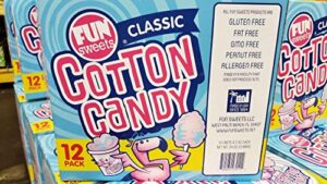 fun sweet classic cotton candy 12 packs x 2 lb each -fat free, gluten free, gmo free, peanut free, allergen free-