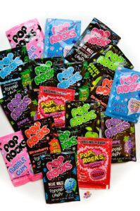 pop rocks candy ultimate 9 flavor assortment bulk - strawberry, cherry, tropical punch, watermelon, blue raspberry, bubble gum, cotton candy, grape, green apple 18 packs total with licensed sticker