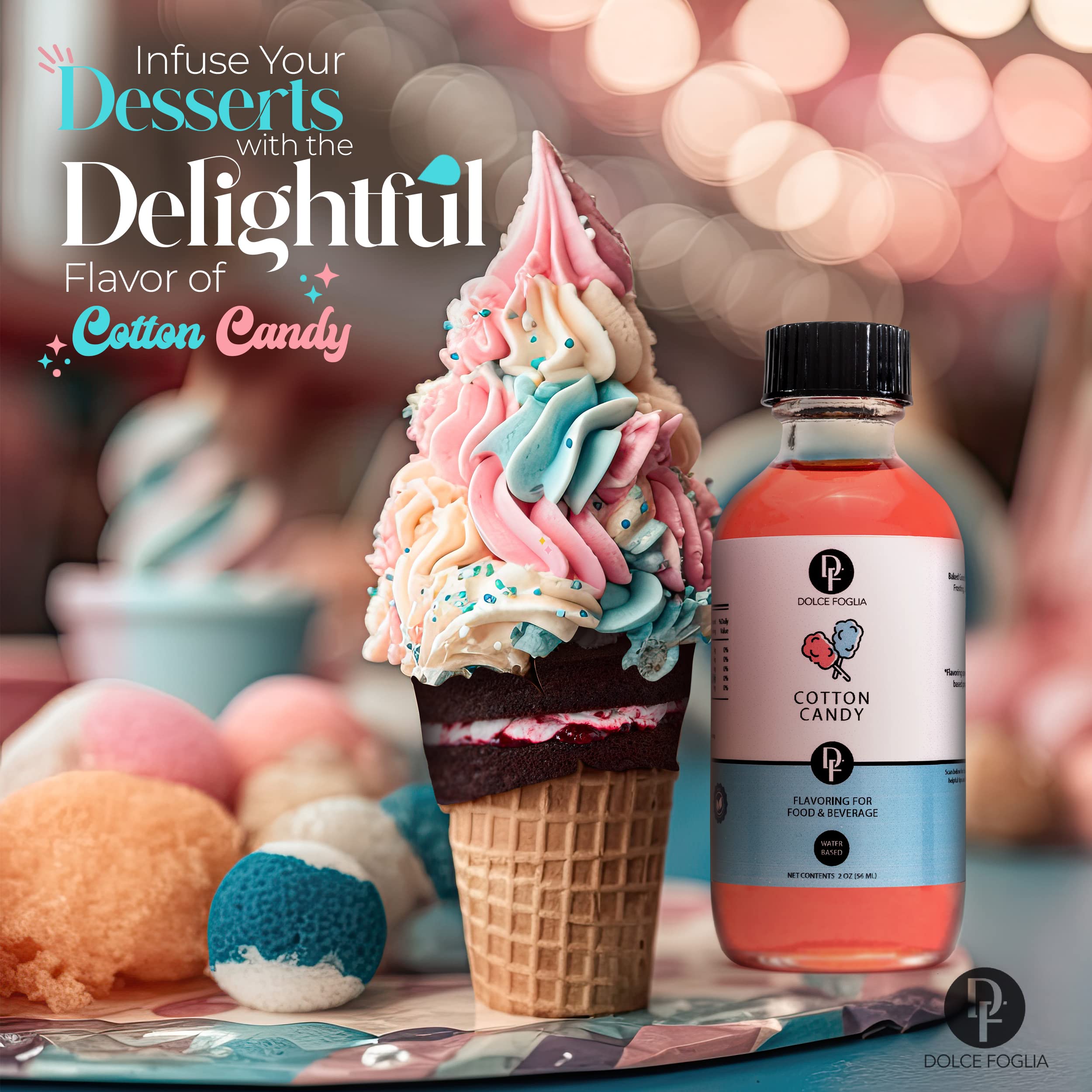 Dolce Foglia Cotton Candy Extract - 2 Ounce Multipurpose Flavoring for Baked Goods, Beverages, Coffee & Desserts - Sugar-Free Perfect For Weight Management, Pack of 2