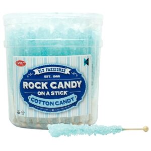 extra large rock candy sticks: 36 light blue cotton candy lollipop - individually wrapped - crystal rock candy sticks for candy buffet, birthdays, weddings, receptions, bridal and boy baby showers