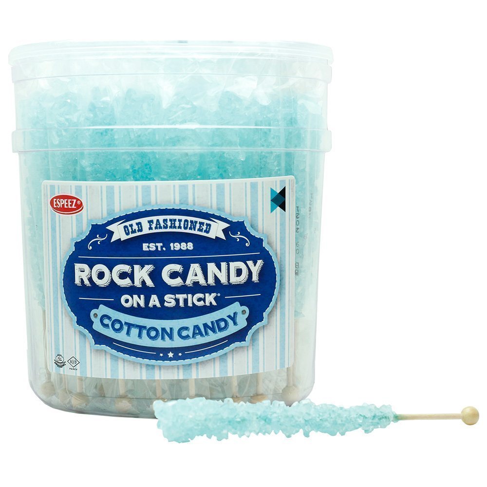 Extra Large Rock Candy Sticks: 36 Light Blue Cotton Candy Lollipop - Individually Wrapped - Crystal Rock Candy Sticks for Candy Buffet, Birthdays, Weddings, Receptions, Bridal and Boy Baby Showers