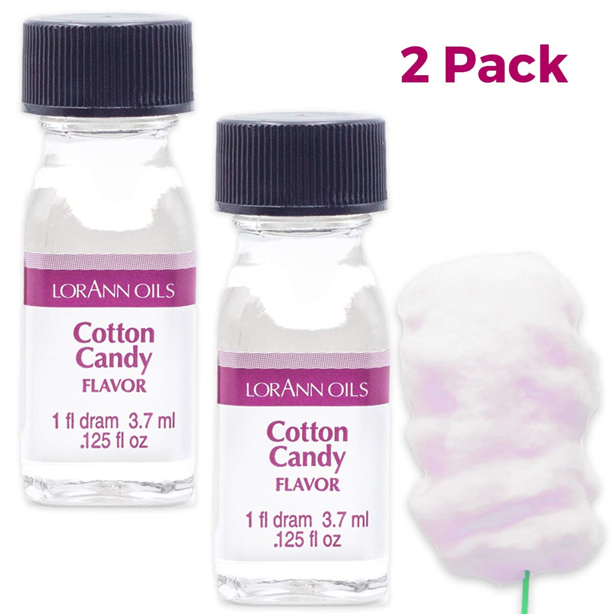 LorAnn Super Strength Cotton Candy Flavor, 1 dram bottle (.0125 fl oz - 3.7ml) - 2 pack