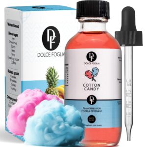 dolce foglia cotton candy extract - 2 ounce water-soluble multipurpose flavoring ideal for baked goods, beverages, coffee, desserts & ice cream - cotton candy essence perfect for weight management