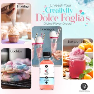 Dolce Foglia Cotton Candy Extract - 2 Ounce Water-Soluble Multipurpose Flavoring Ideal for Baked Goods, Beverages, Coffee, Desserts & Ice Cream - Cotton Candy Essence Perfect for Weight Management