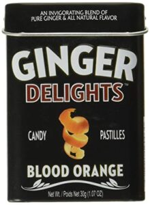 ginger delights blood orange candy | genuine ground ginger root, natural flavors | kosher certified, vegan, gluten free | aspartame & xylitol free | 30 count tin (pack of 12)