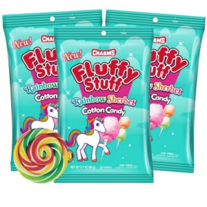 Fluffy Stuff Cotton Candy Bags, Assorted Fruit Flavored Rainbow Treats, 2.1 Ounces (Pack of 3)