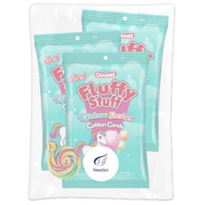 Fluffy Stuff Cotton Candy Bags, Assorted Fruit Flavored Rainbow Treats, 2.1 Ounces (Pack of 3)