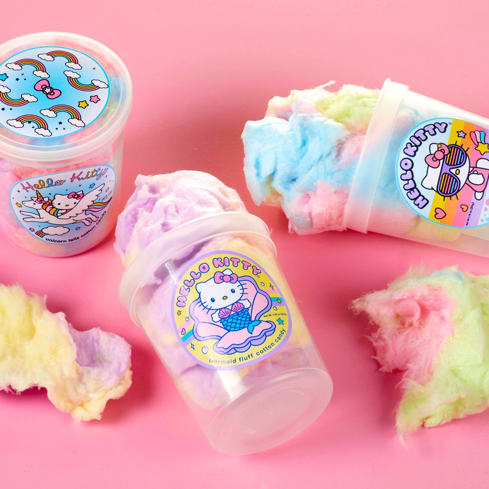 Hello Kitty Cotton Candy (Gift Set of 3) Sour Rainbow, Unicorn, Mermaid Fluff - Unique ideas for Holidays, Birthdays, Gag Gifts, Party Favors…