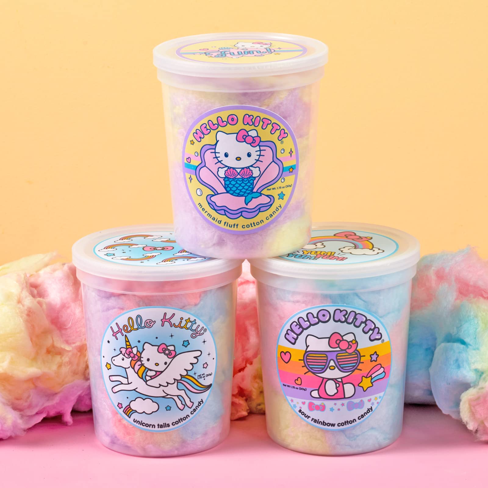 Hello Kitty Cotton Candy (Gift Set of 3) Sour Rainbow, Unicorn, Mermaid Fluff - Unique ideas for Holidays, Birthdays, Gag Gifts, Party Favors…