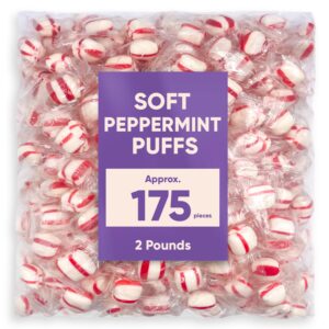 Soft Peppermint Candy Puff Christmas Mints - 2 Pounds Approx 175 Pieces - Mints Individually Wrapped Christmas Candy