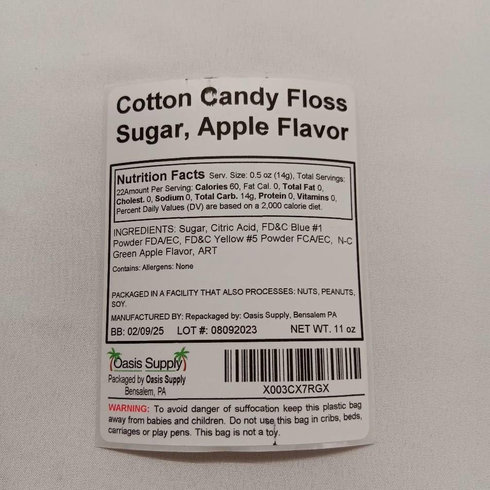 Cotton Candy Floss Sugar (2 Pack, Apple Flavor)- 11 oz Cotton Candy Flavoring Super Floss Makes 44 Cones- Candy Supplies