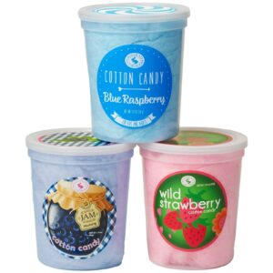 berry burst cotton candy gift set of 3 blue raspberry, blueberry jam, wild strawberry - unique ideas for holidays, birthdays, gag gifts, party favors