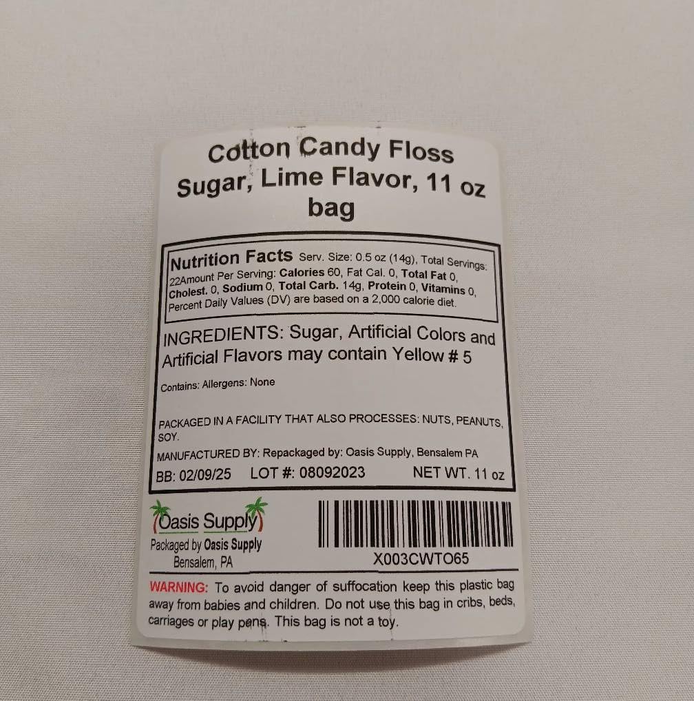 Cotton Candy Floss Sugar (Green Lime, 11 oz) – Cotton Candy Flavoring Super Floss Makes 44 Medium Cones - Candy Supplies