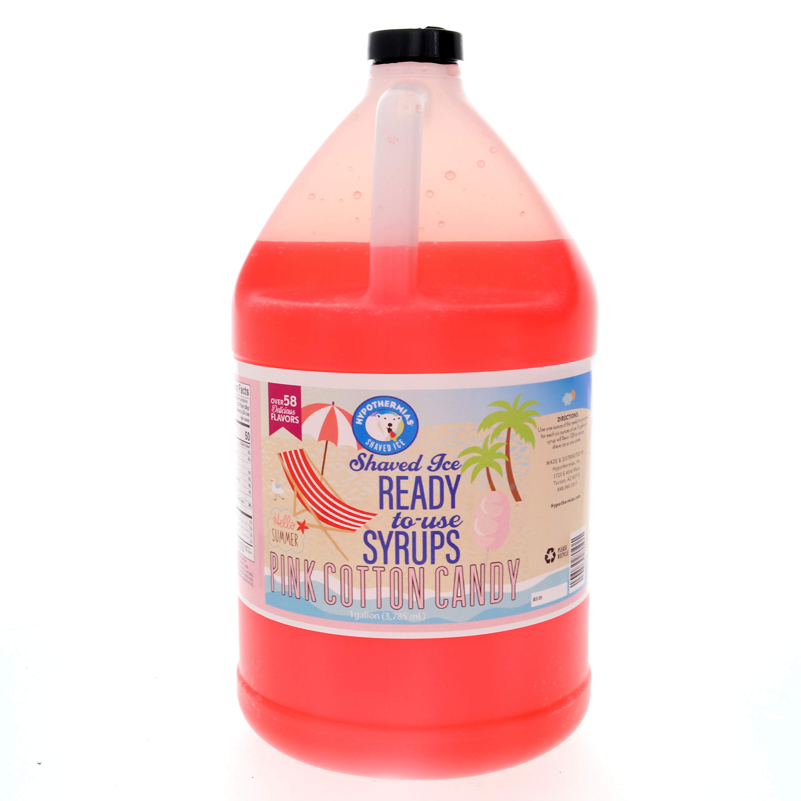 Hypothermias Pink Cotton Candy Ready to Use Gallon (128 Fl. Oz) Hawaiian Snow Cone Flavors Syrup - Shaved Ice, 100% Pure Cane Sugar