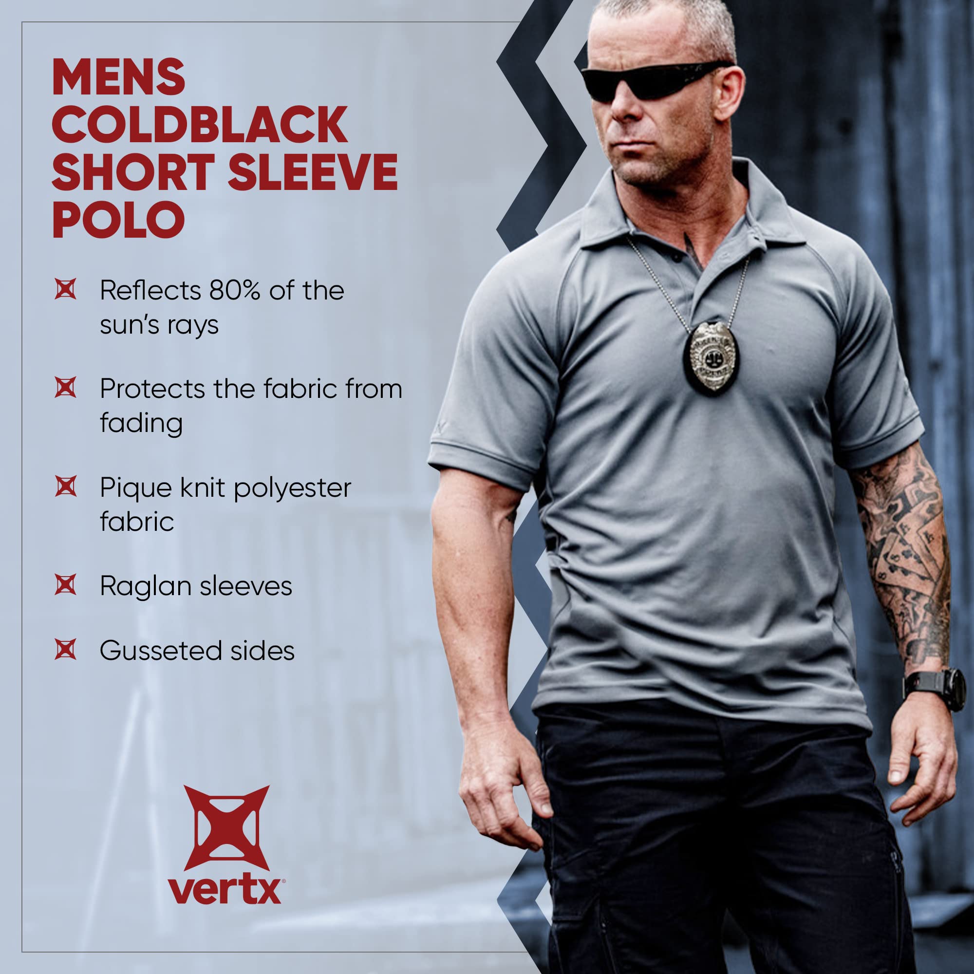 Vertx Mens Tactical Polo Shirt, Short Sleeve T-Shirt, Breathable, Moisture-Wicking, Temperature Regulating, Outdoor Performance Tactical Clothing for Police, Security, Relaxed Fit, Black, Large