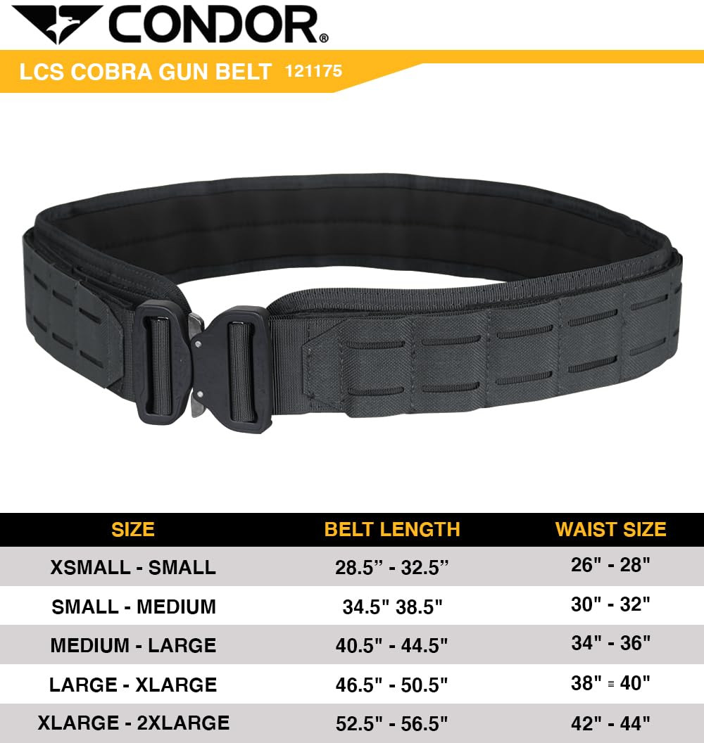 Condor LCS Cobra Gun Belt (Black, Medium/Large: 40.5"-44.5" Long, Waist 34"-36")