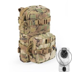 CLTAC Small Tactical Backpack MOLLE Hydration Pack Outdoor Water Bladder Carrier Pack for Vest with IFAK Med Pouch and 1.5L Bladder