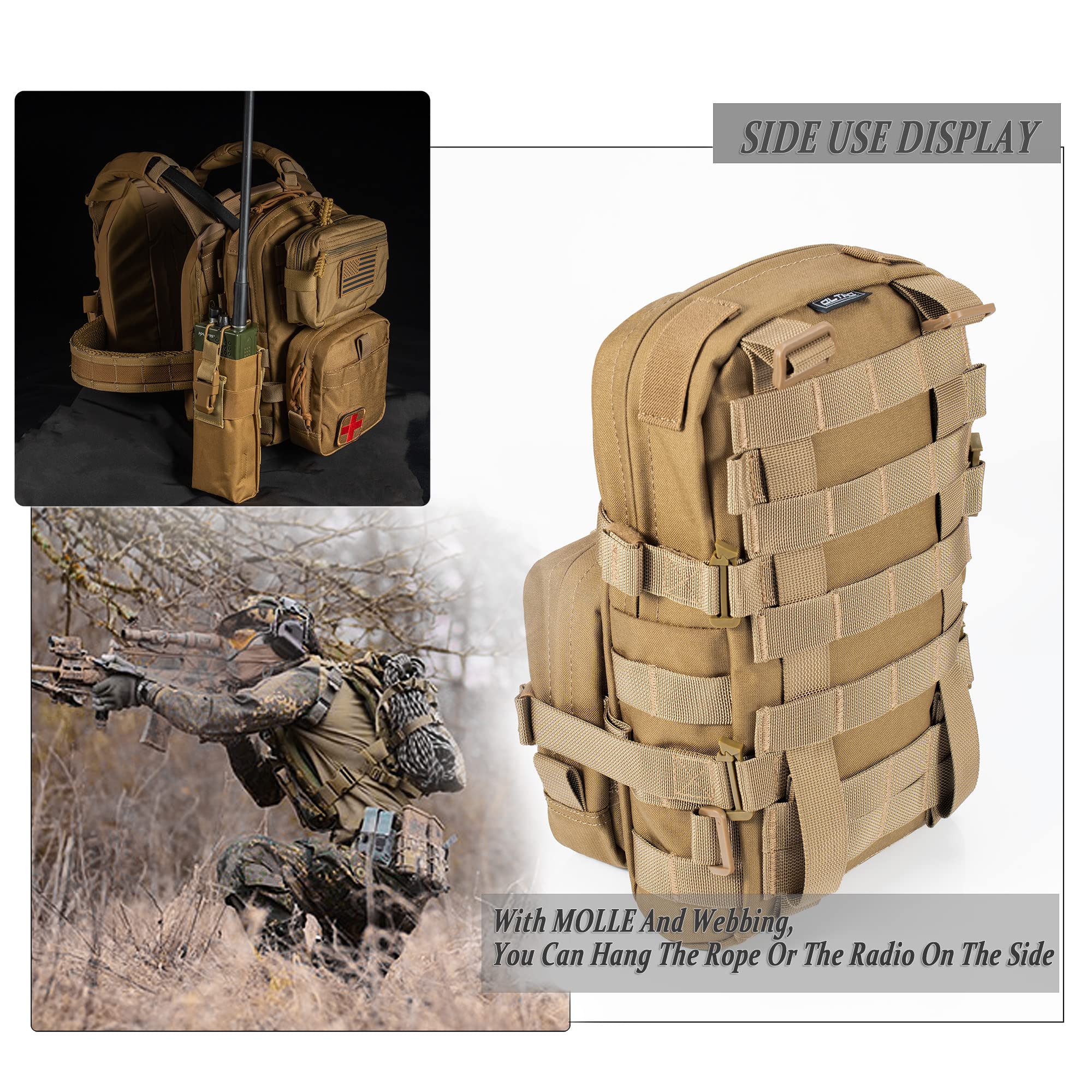 CLTAC Small Tactical Backpack MOLLE Hydration Pack Outdoor Water Bladder Carrier Pack for Vest with IFAK Med Pouch and 1.5L Bladder