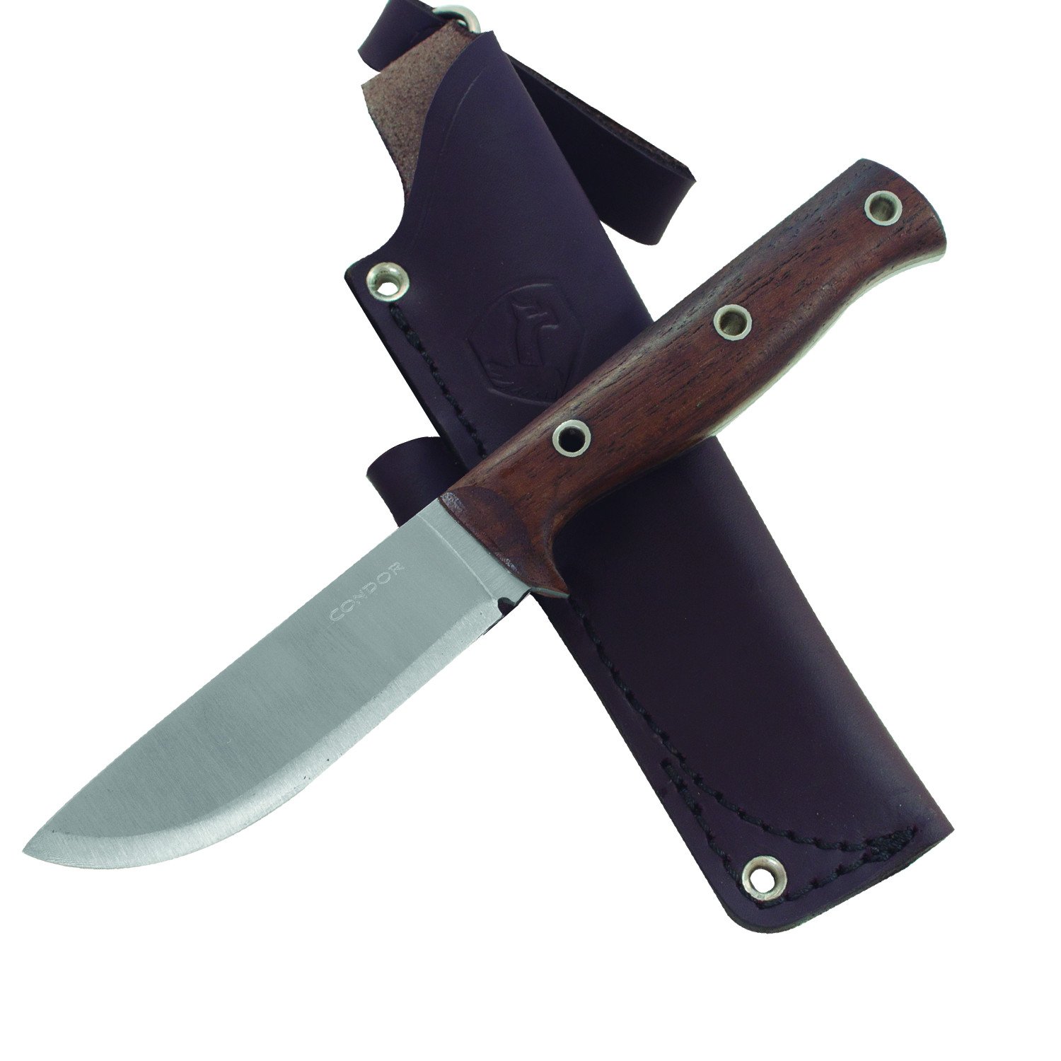 Condor Tool & Knife Swamp Romper | Camping Fixed Blade Knife | 1075 High Carbon Steel | Walnut Handle | Hand Crafted Welted Leather Sheath | Bush Crafting Knives | 4.5in Blade | 5.6oz