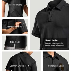 CQR Men's Polo Shirt, Long and Short Sleeve Tactical Shirts, Dry Fit Lightweight Golf Shirts, Outdoor UPF 50+ Pique Shirt, Frost Essential Black, Large