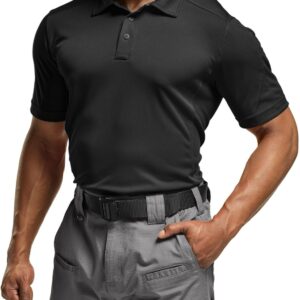 CQR Men's Polo Shirt, Long and Short Sleeve Tactical Shirts, Dry Fit Lightweight Golf Shirts, Outdoor UPF 50+ Pique Shirt, Frost Essential Black, Large