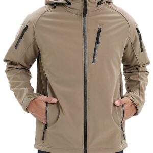 TACVASEN Men's Waterprooft Ski Snow Jacket Hiking Military Hunting Outdoor Jacket Khaki, M