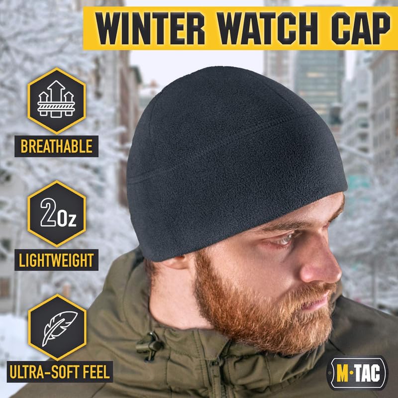 M-Tac Watch Cap Fleece Mens Winter Hat Military Tactical Skull Cap Beanie (Black, L)