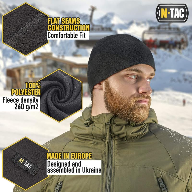 M-Tac Watch Cap Fleece Mens Winter Hat Military Tactical Skull Cap Beanie (Black, L)