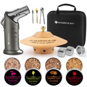 Cocktail Smoker Kit with Torch, Old Fashioned Smoker Kit for Bourbon Whiskey Drink, with 4 Flavor Wood Chips, Vodka/Gin/Tequila/Rum Liquor Gifts for Whiskey Lovers, Father(No Butane)