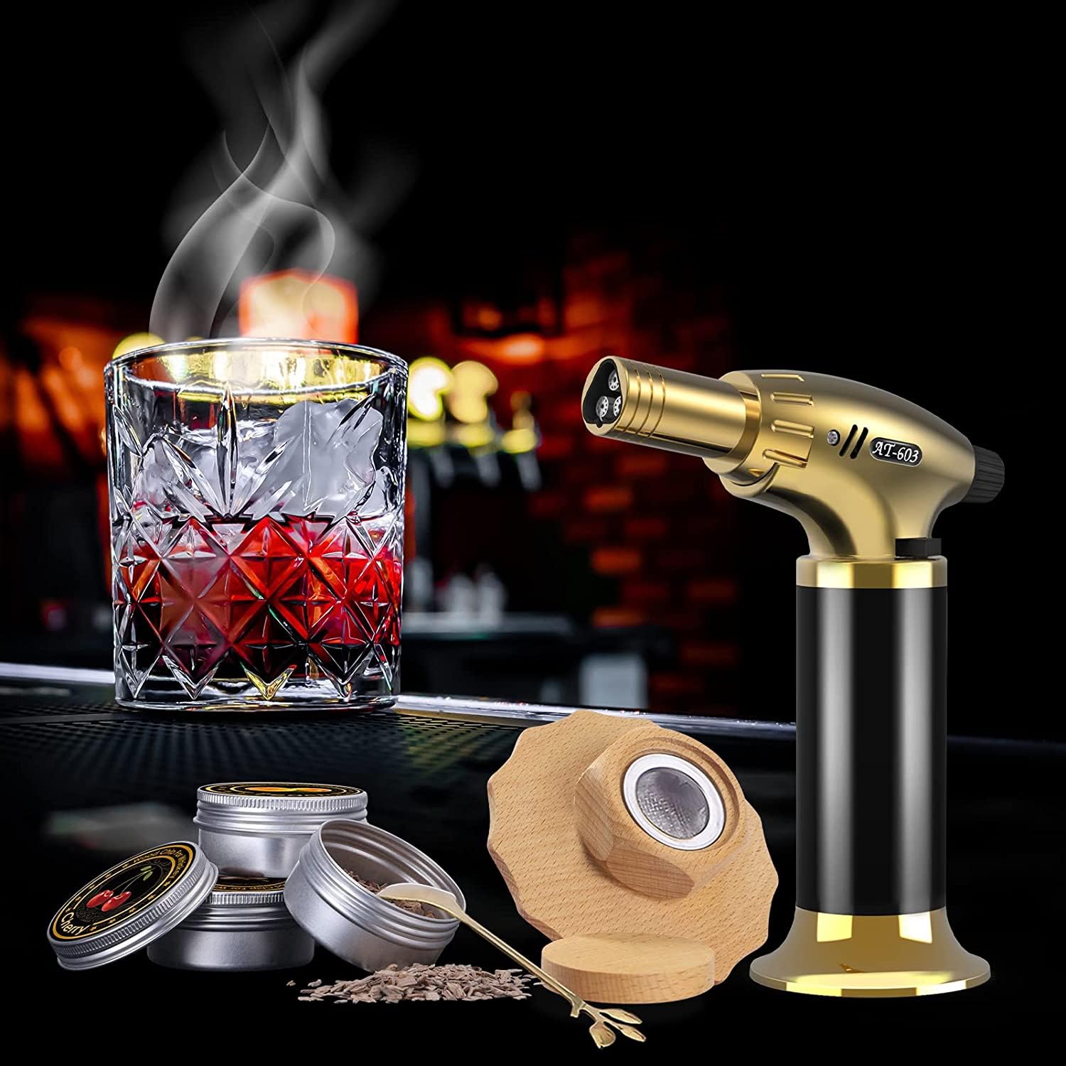 OGERY Cocktail Smoker Kit with Torch, Whiskey Smoker Kit with 4 Flavors Wood Chips, Mens Gifts, Old Fashioned Drink Smoker Infuser Kit, Fathers Day Birthday Gifts for Men, Dad, Husband (No Butane)