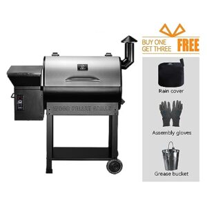 Z GRILLS Wood Pellet Smoker Grill, 8 in 1 BBQ Grill with Auto Temperature Control, 697 sq in Cooking Area for Backyard, Patio and Outdoor Cooking, 7002E, Sliver