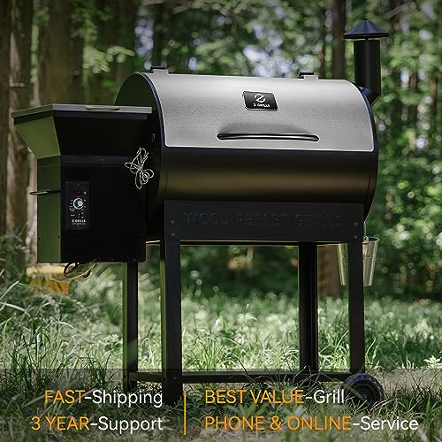 Z GRILLS Wood Pellet Smoker Grill, 8 in 1 BBQ Grill with Auto Temperature Control, 697 sq in Cooking Area for Backyard, Patio and Outdoor Cooking, 7002E, Sliver