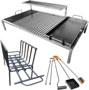 luxury argentine grill with removable iron modules + brazier + fire tools - iron argentina grill - bbq parrilla asado. sor pampa grill (32 x 20 inches)