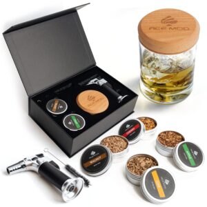 ACE MOD Cocktail Smoker Kit with Torch in Gift Box– 4 Flavors Wood Chips – Bourbon, Whiskey Smoker Infuser Kit, Smoked Old Fashioned, for Dad, Husband (NO Butane)