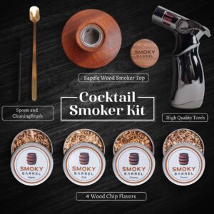 Smoky Barrel Cocktail Smoker Kit with Premium Torch - Old Fashioned Cocktail Kit - Whiskey Smoker Kit - Drink Smoker for Whiskey - Bourbon Smoker Kit - Cocktail Smoker Top (No Butane)