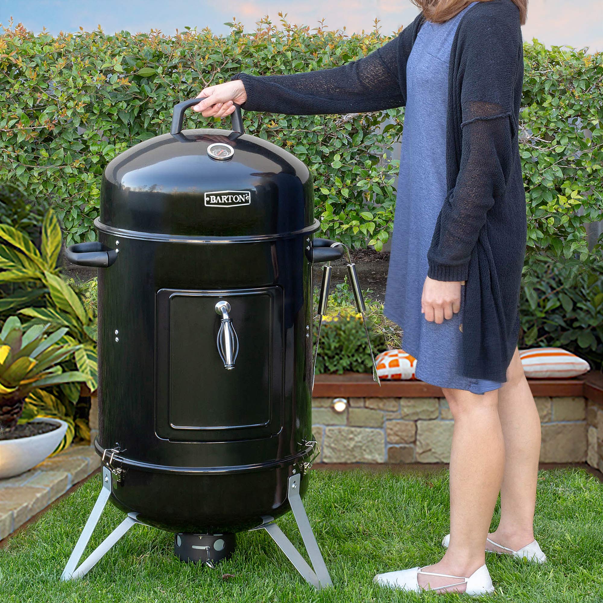 Barton Vertical 18" Charcoal Smoker with Temperature Gauge BBQ Smoker Grill for Outdoor Cooking Grilling