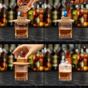 Whiskey Smoker Kit Gifts for Men - 4 pcs Flavors Wood Chips + 4 pcs Stainless Steel Ice Cubes, Whiskey Bar Smoker Accessories, Bourbon Cocktail Smoker Kit Suitable for Bartender Birthday Gifts