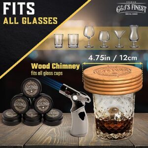 Whiskey Smoker Kit with Quad Flame Torch, Scorch Shield, Lid, 6 Wood Chips & Wooden Gift Box for Smoked Old Fashioned Bourbon Drink Infuser| Cocktail Smoker (Cherry Wood, No Butane)