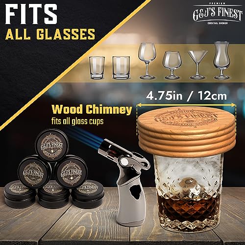 Whiskey Smoker Kit with Quad Flame Torch, Scorch Shield, Lid, 6 Wood Chips & Wooden Gift Box for Smoked Old Fashioned Bourbon Drink Infuser| Cocktail Smoker (Cherry Wood, No Butane)