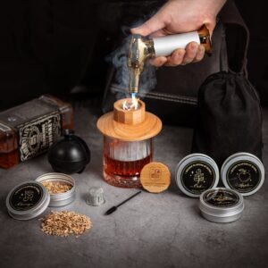 Woody Flavors at Home Cocktail Smoker Kit – Drink Smoker Bartender Kit with Torch, Sphere Ice Molds, Aromatic Wood Chips – Professional Bourbon Smoker Kit for Cocktails, Whiskey. Butane not Included